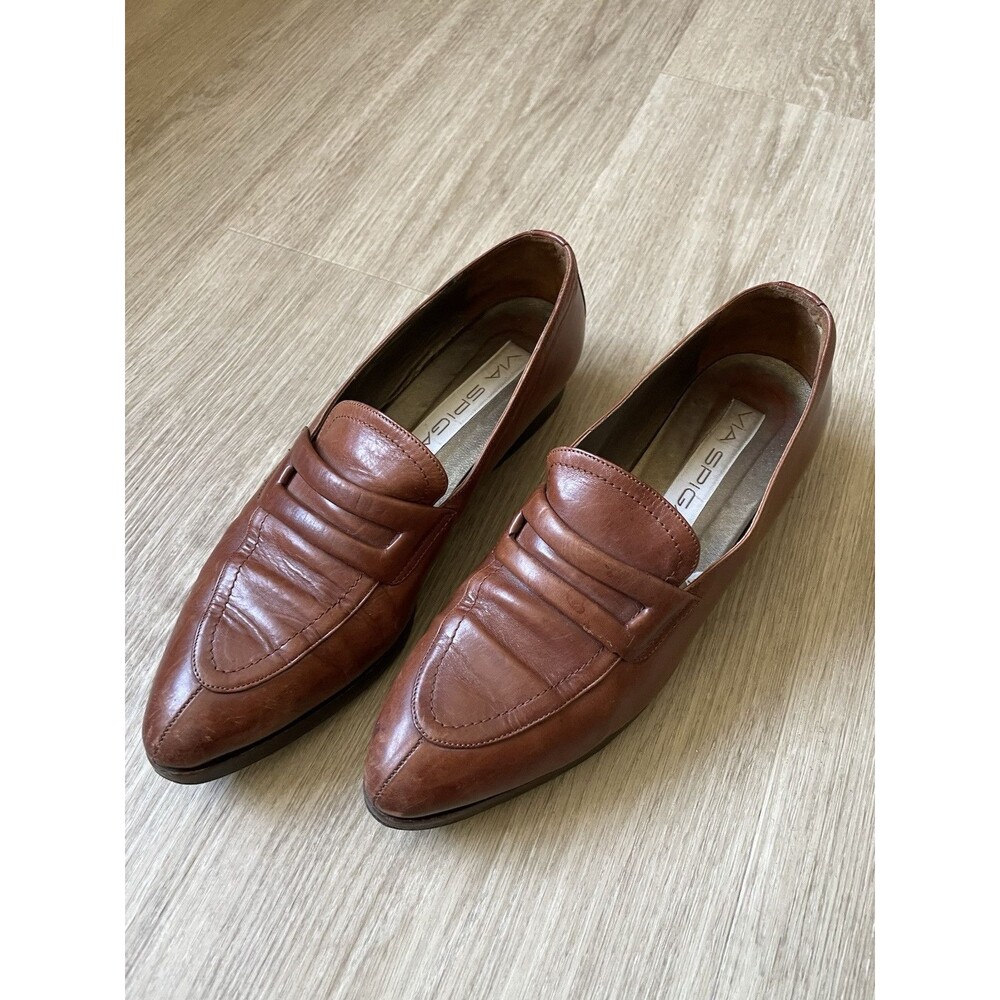 Via Spiga Women’s Pointed Toe Flat Shoes Tan Leather Classic Brown Size 8B